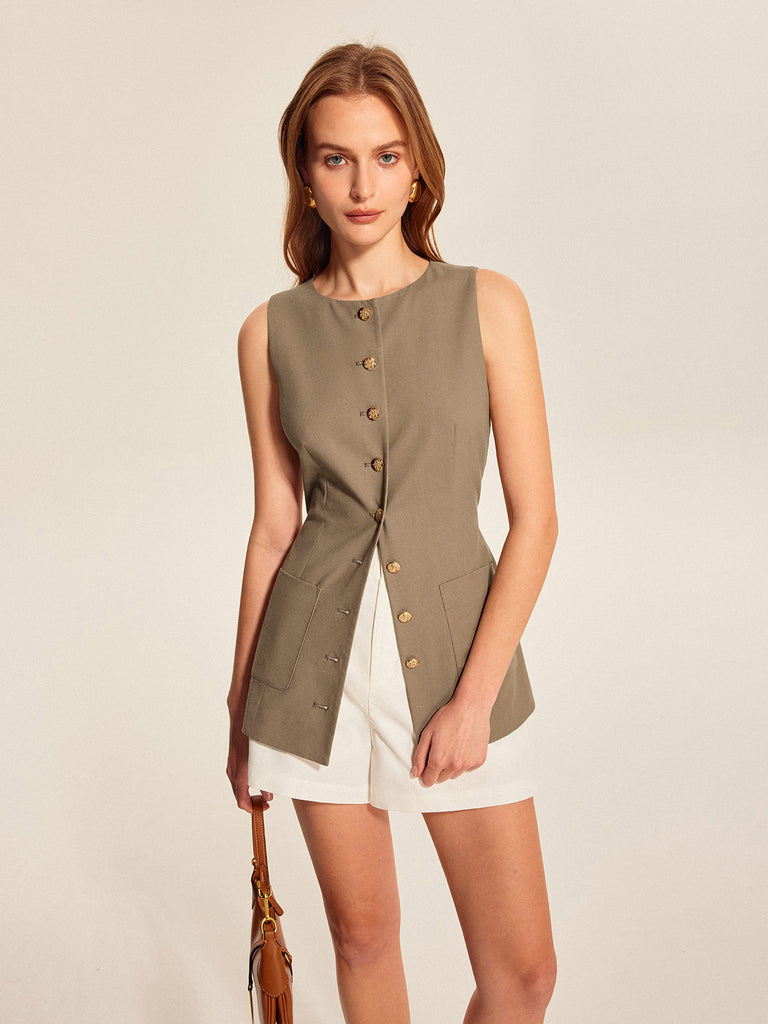 Asymmetric Button Pocket Detail Vest – COMMENSE