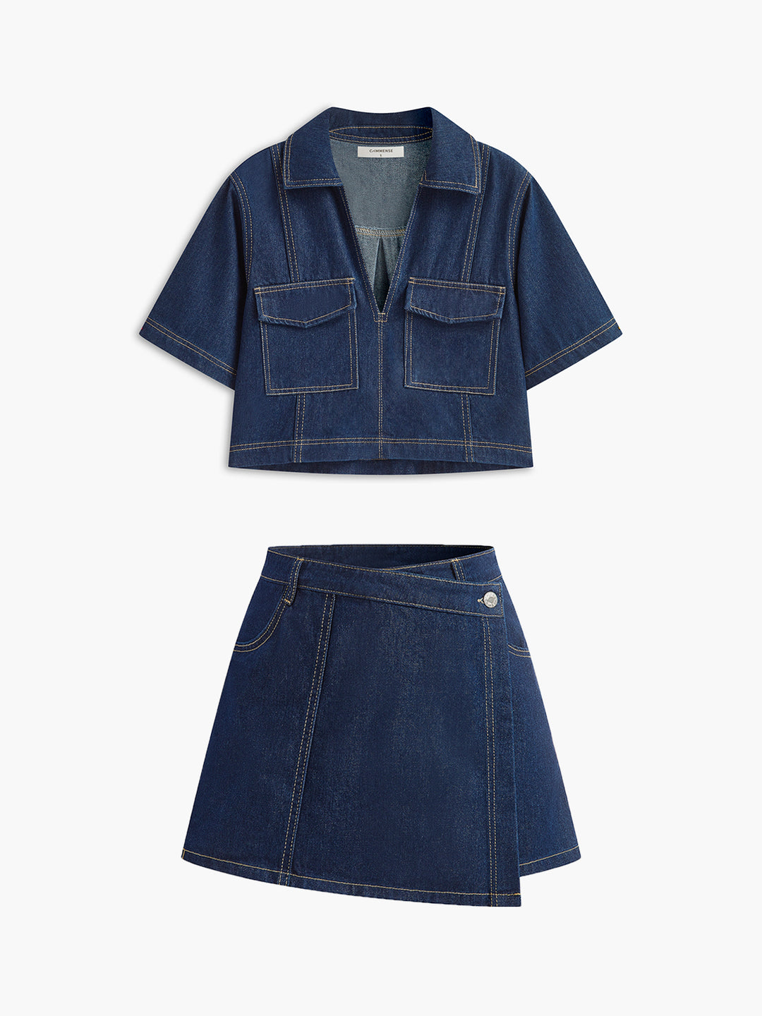 Denim Pocket Detail Shorts Set – COMMENSE