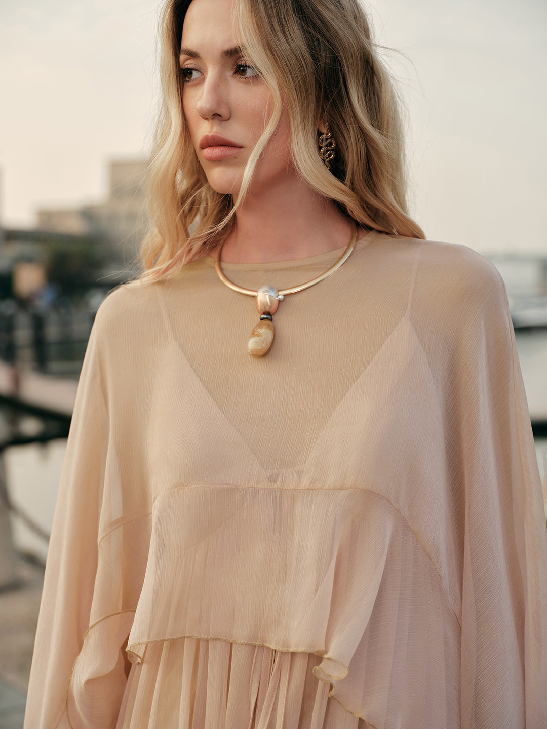 Semi-Sheer Chiffon Layered Dress With Cloak | COMMENSE Semi-Sheer Chiffon Layered Dress With Cloak | COMMENSE