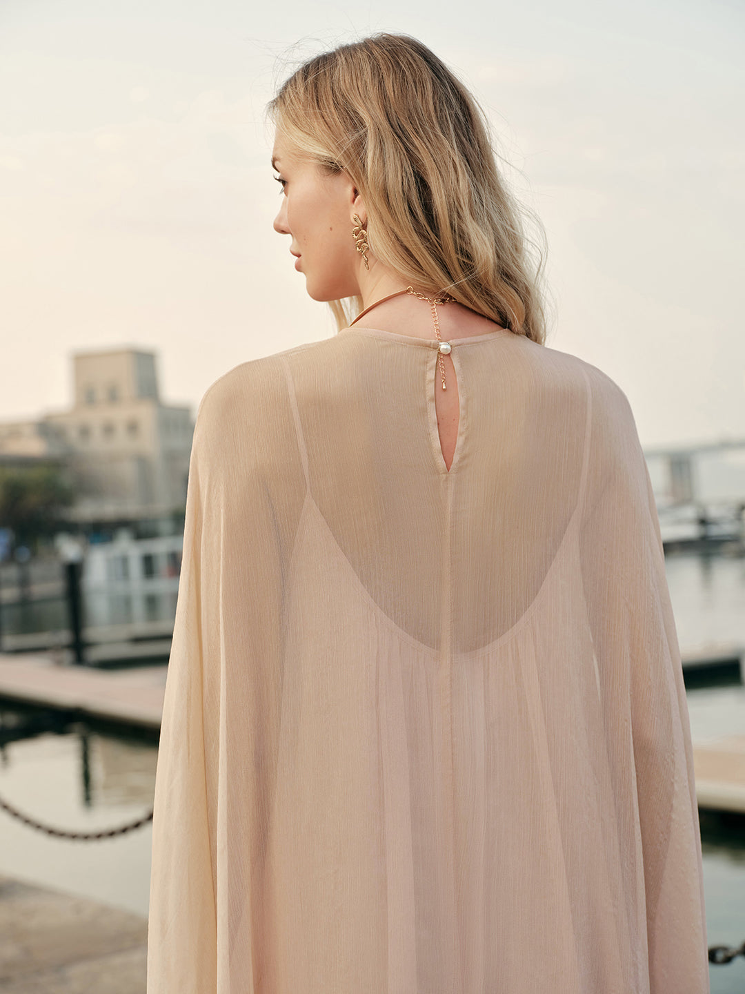 Semi-Sheer Chiffon Layered Dress With Cloak | COMMENSE Semi-Sheer Chiffon Layered Dress With Cloak | COMMENSE