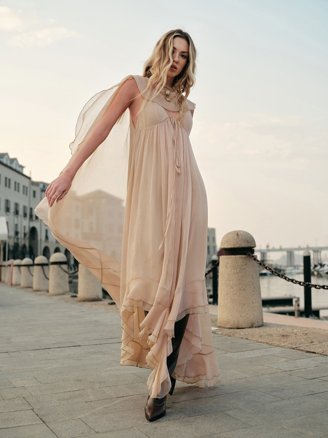 Semi-Sheer Chiffon Layered Dress With Cloak | COMMENSE Semi-Sheer Chiffon Layered Dress With Cloak | COMMENSE