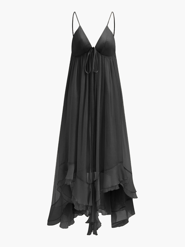knee length dresses for ladies Semi-Sheer Chiffon Layered Dress With Cloak main image 1