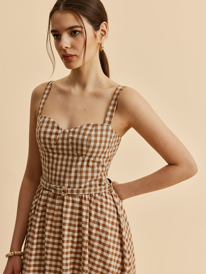 タグ付き Anduze Belted Check Dress Gingham Belted Bustier Dress – COMMENSE