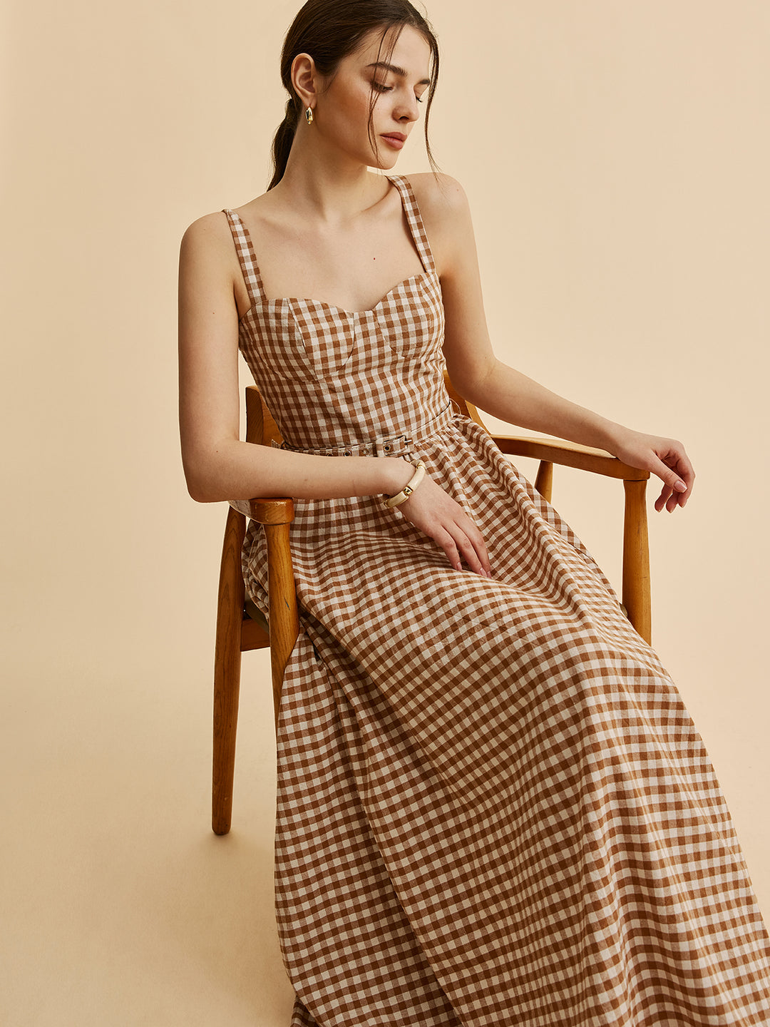 Gingham Belted Bustier Dress | COMMENSE