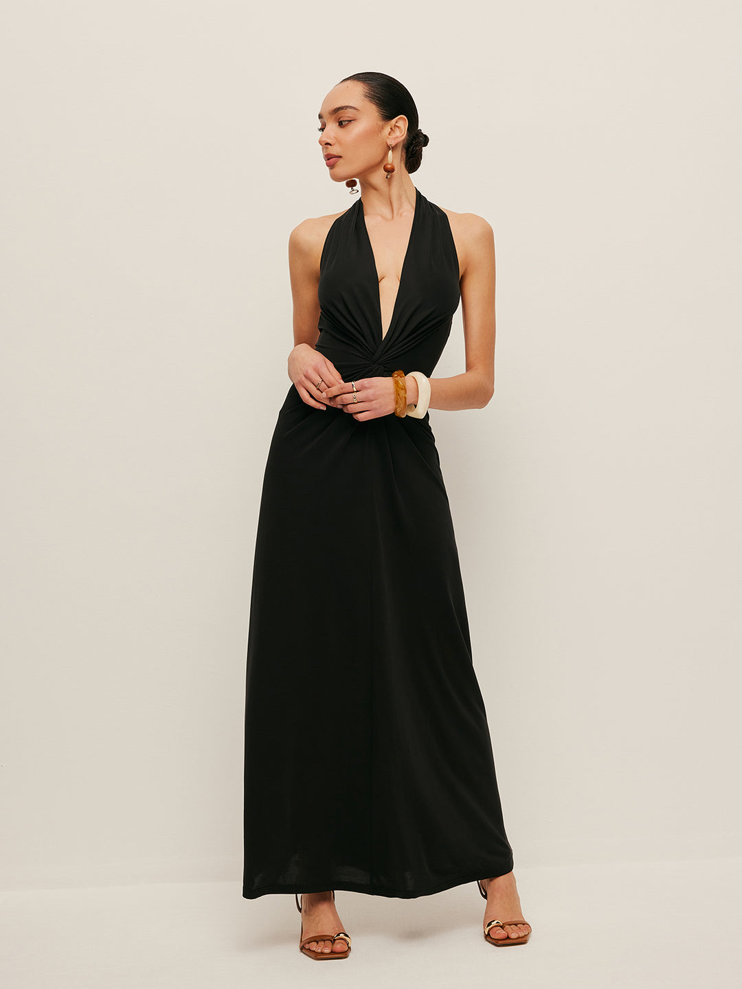 Black Plunge Maxi Plunge Front Dress Poplin Dress Flare Dresses Express  Black Halter Dress Leida Black