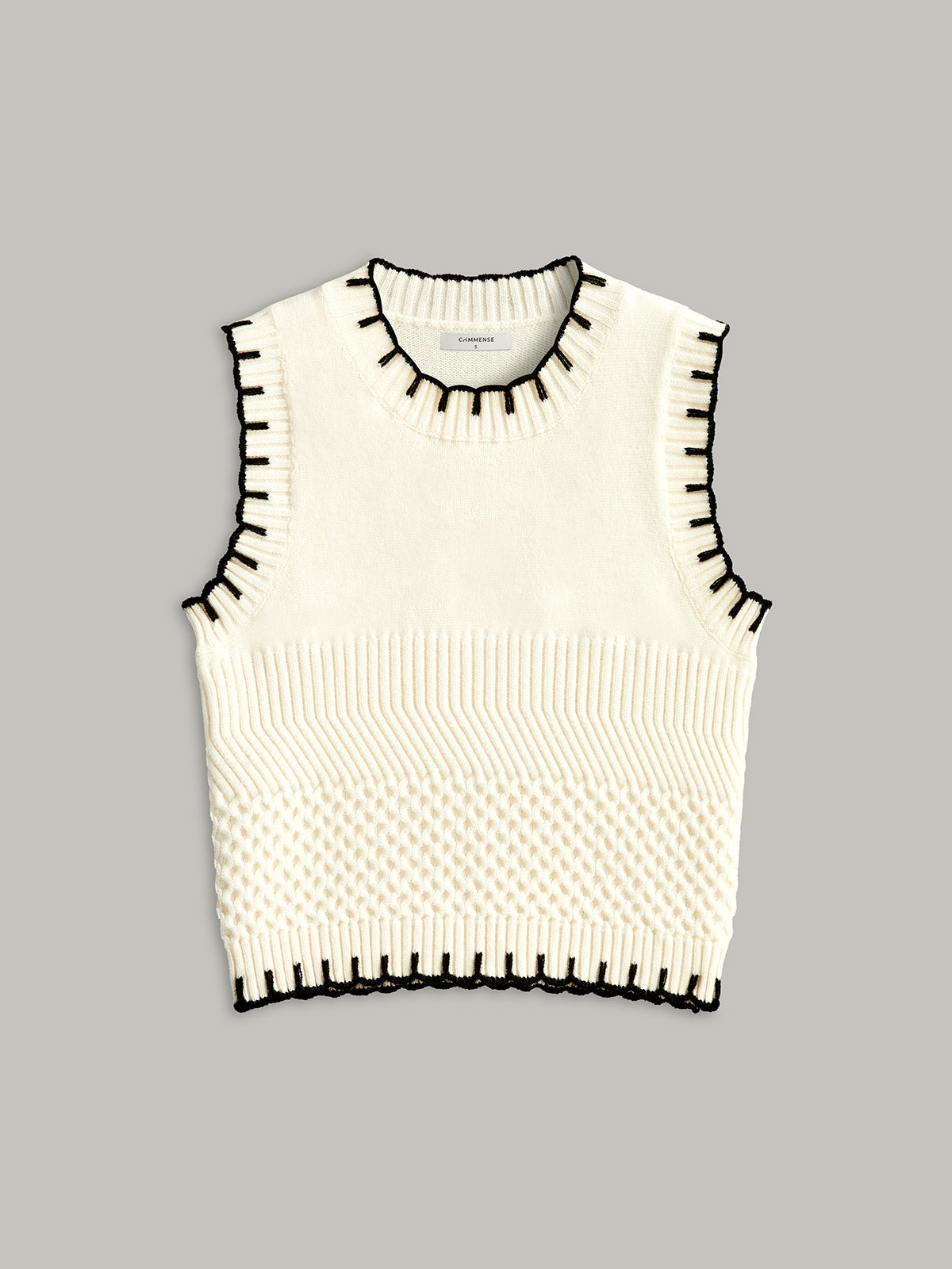 Tie Neck Contrast Trim Button Sweater Vest