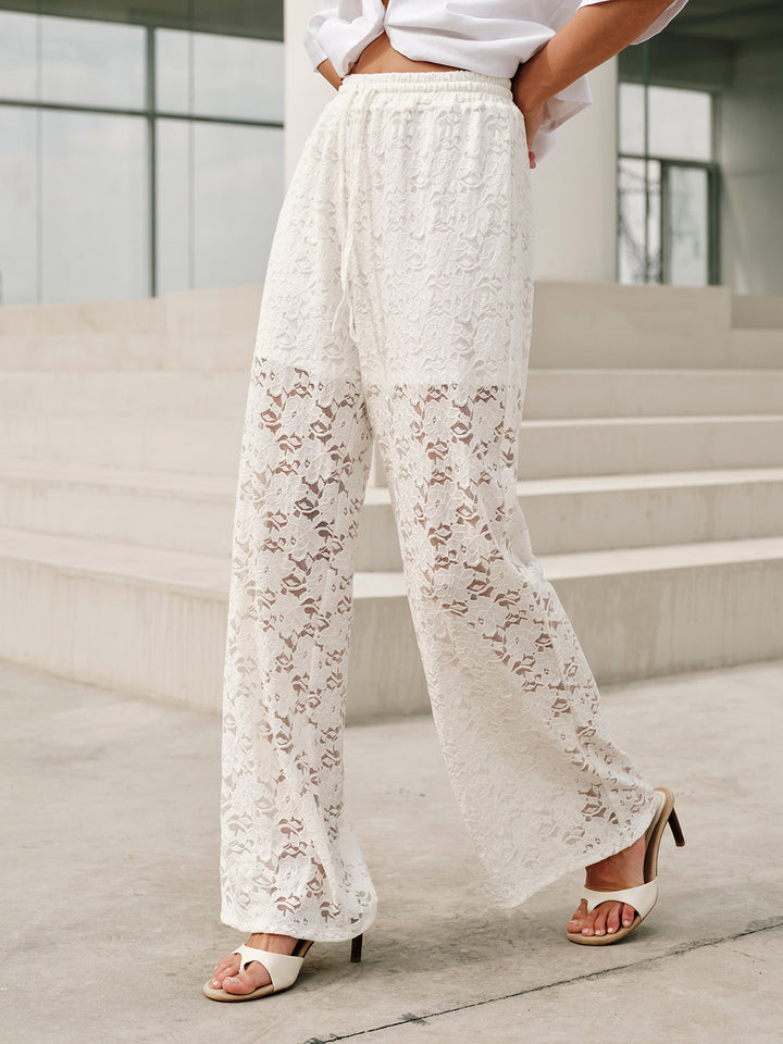 Drawstring Mid-Waist Lace Pant | COMMENSE