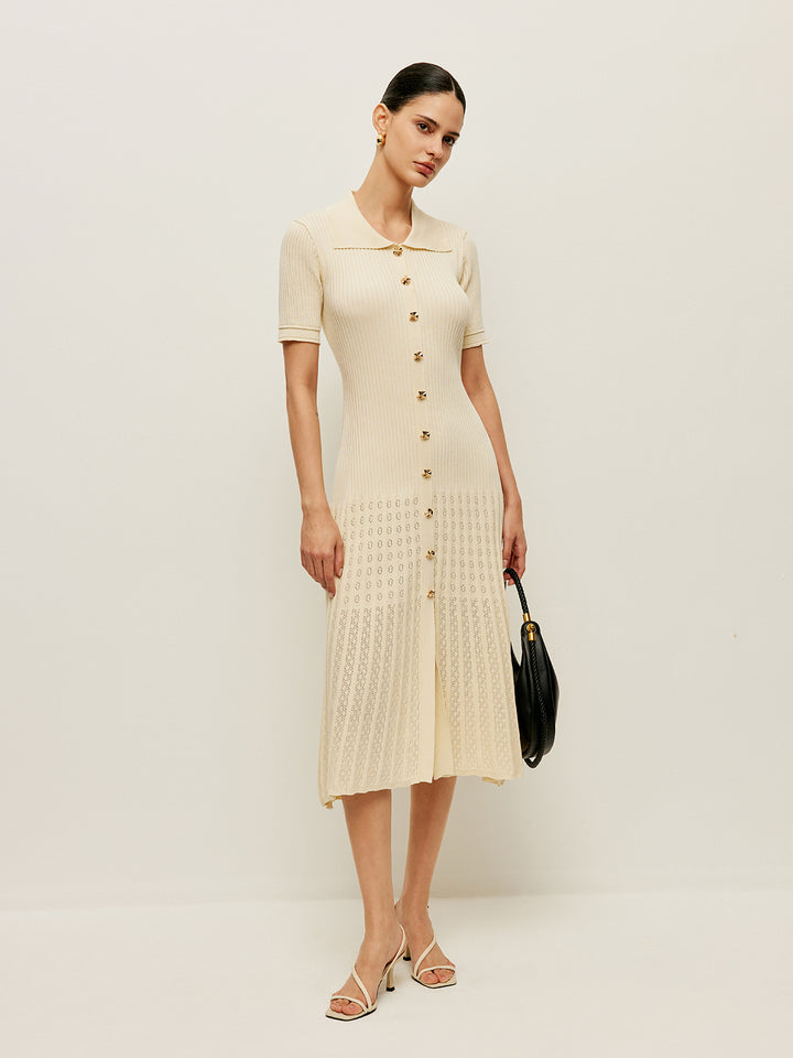Knit Hollow Buttoned Polo Dress | COMMENSE Knit Hollow Buttoned Polo Dress | COMMENSE