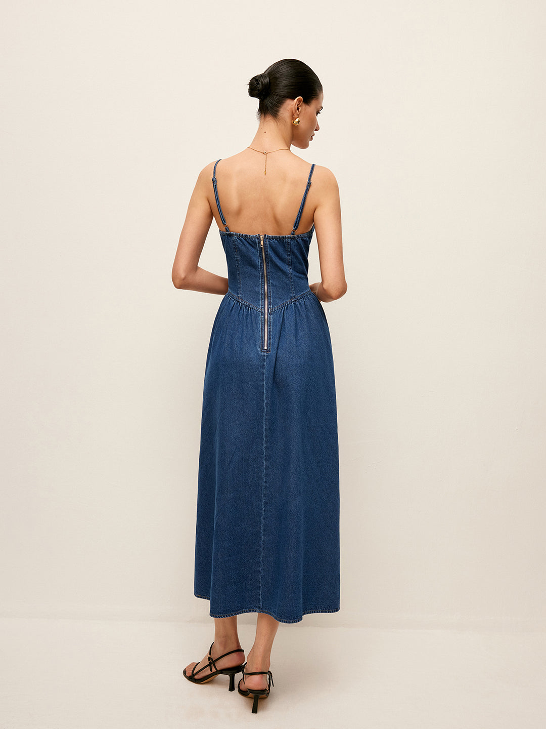 Sweetheart collar denim dress - Blue