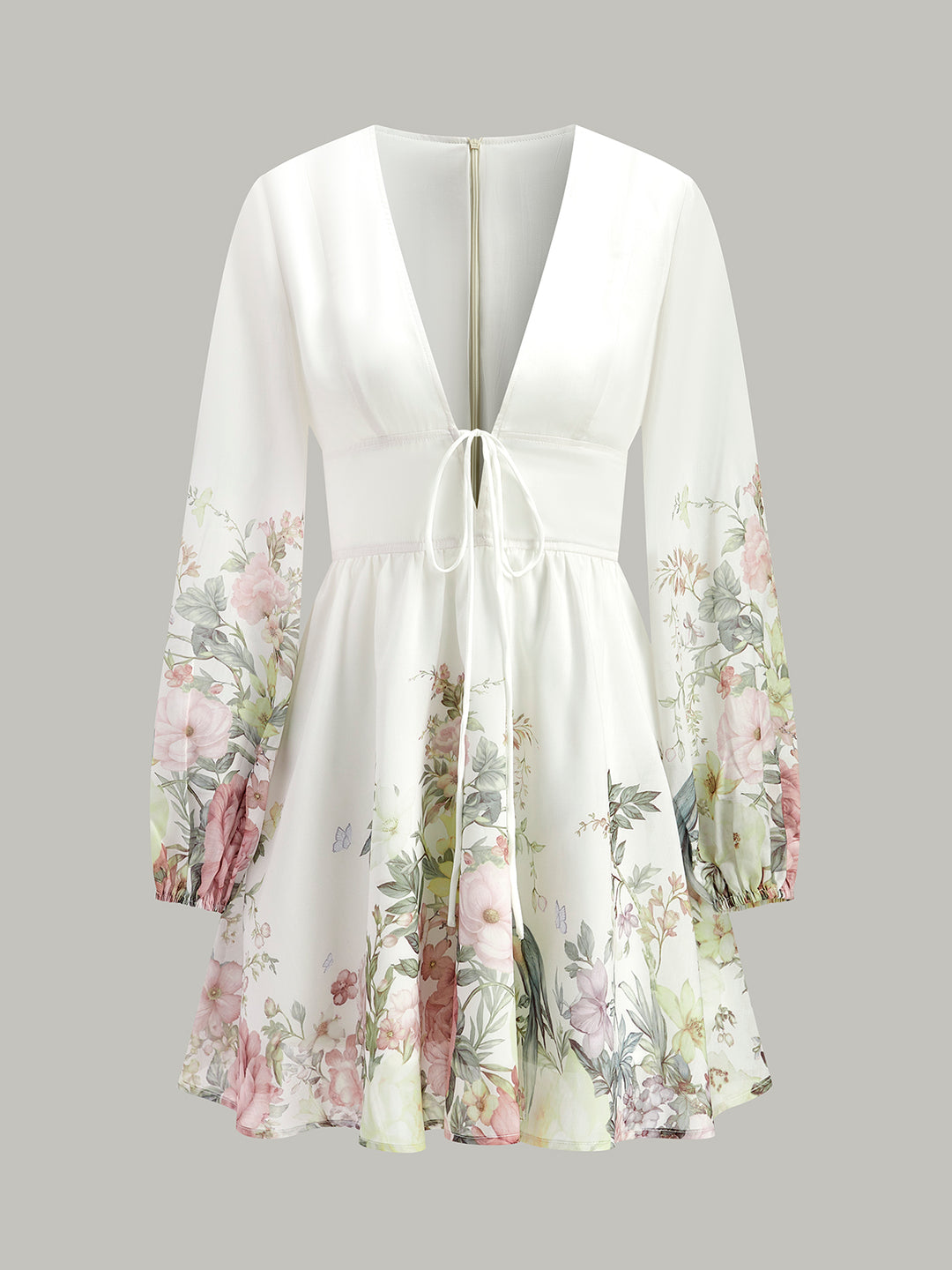 Floral Print Tie-Front Dress – COMMENSE