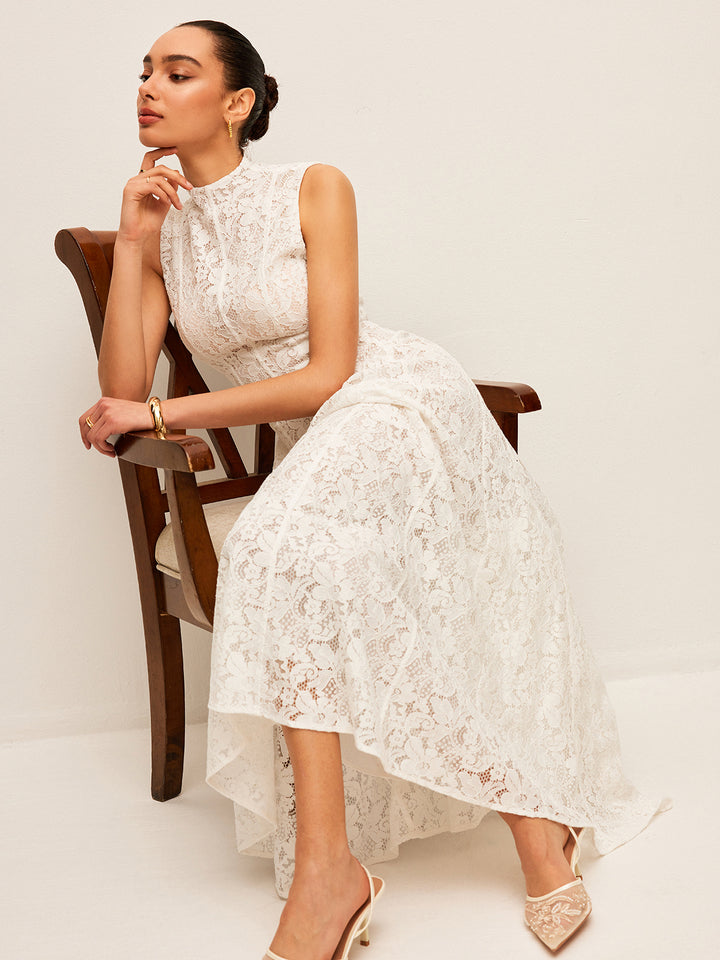 commense white dress Semi-Sheer Lace Elegant White Sleeveless Ruffle Size:18.5-36/37 DETAILS Composition Style: D2389-2717