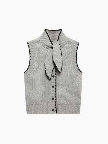 Tie Neck Contrast Trim Button Sweater Vest | COMMENSE