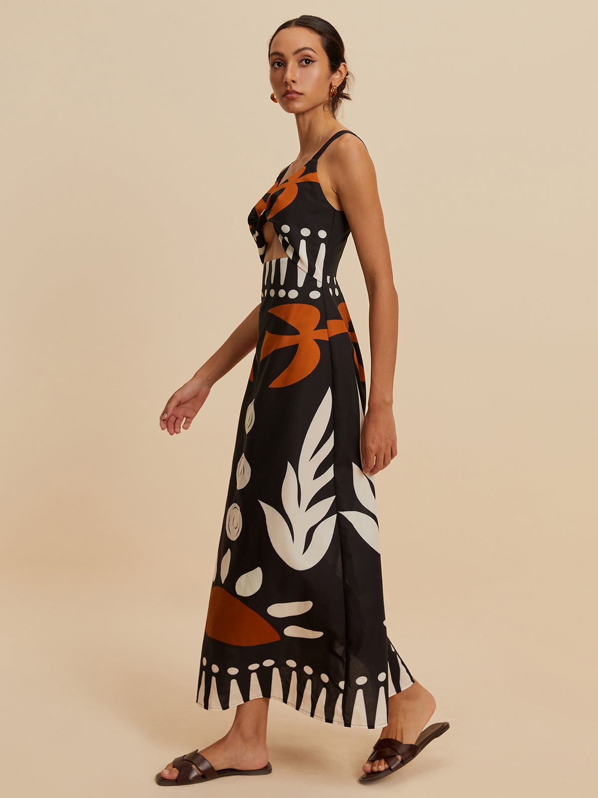 Cutout zipper sleeveless floral dress - Black - M Cutout zipper sleeveless floral dress - Black - M
