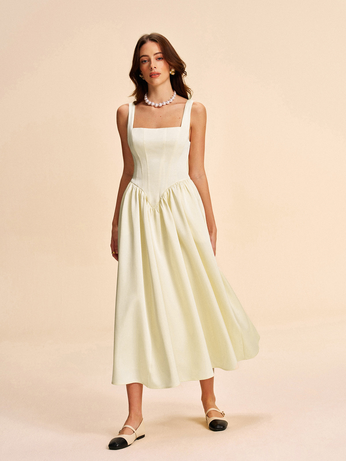 square neck pleated dress Hazel Blues