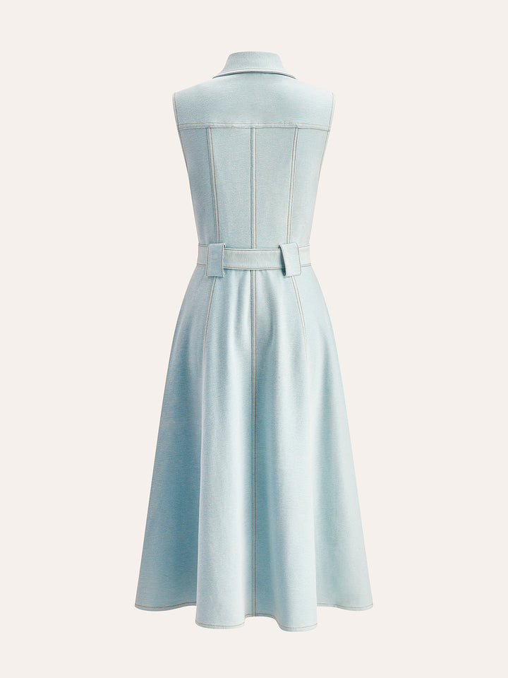 commense denim dress Denim collar ribbed knit midi dress - Navy - S
