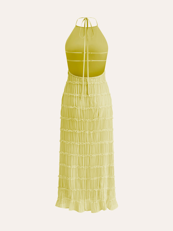 Halter Strappy Back Ruffled Dress