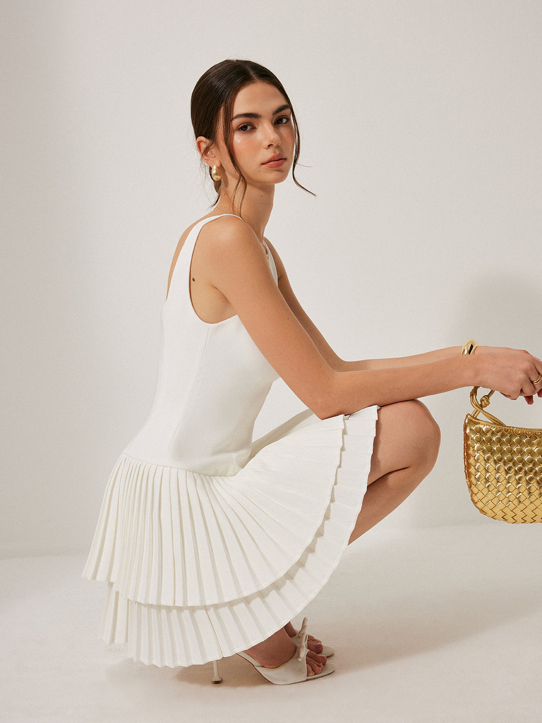 square neck pleated dress Hazel Blues