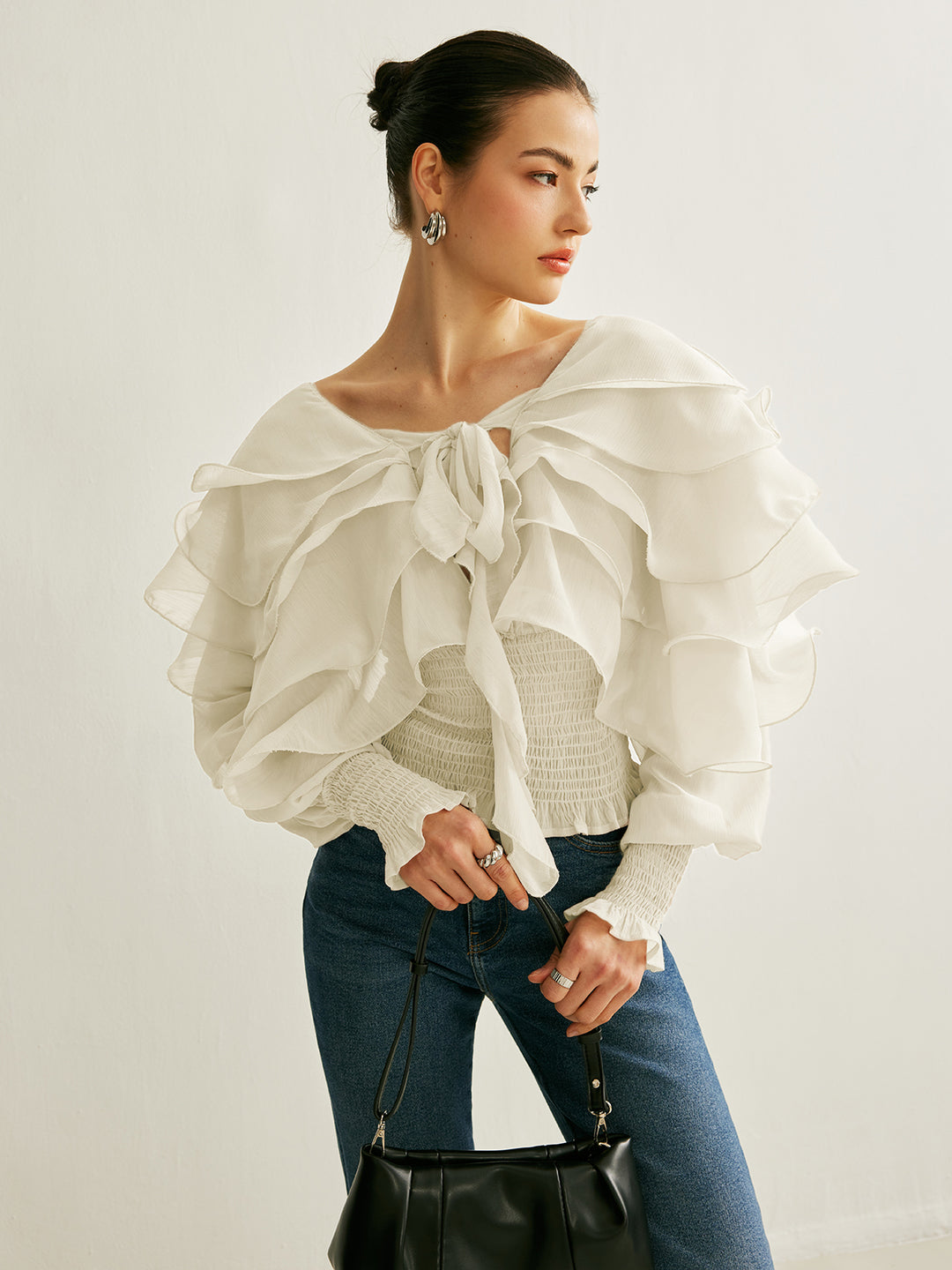 Semi-Sheer Chiffon Ruffle Backless Top – COMMENSE