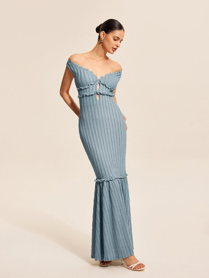 french connection off the shoulder ruffle dress Off-shoulder ruffle detail dress - Blue - S