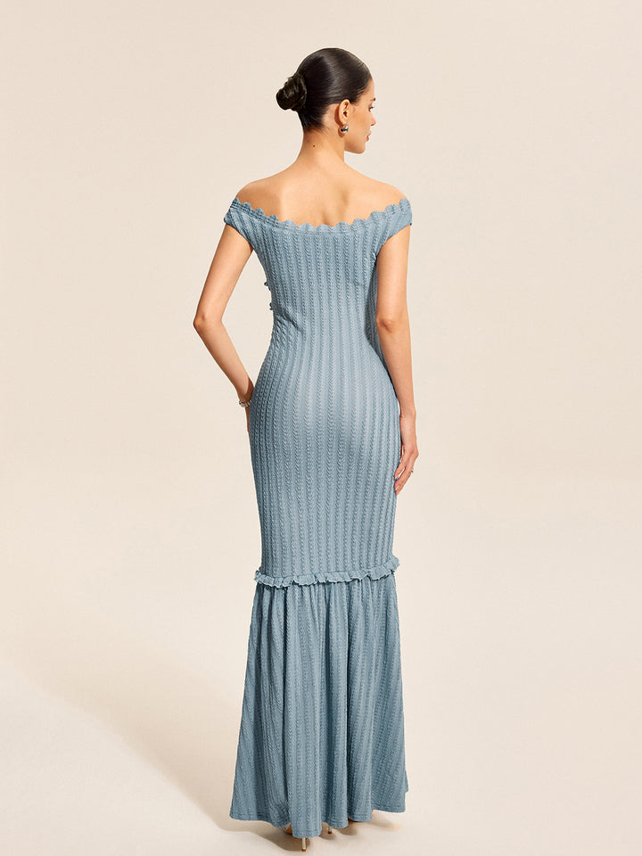 commense off shoulder dress Asymmetrical Off Shoulder Solid Long Sleeve Maxi Dress