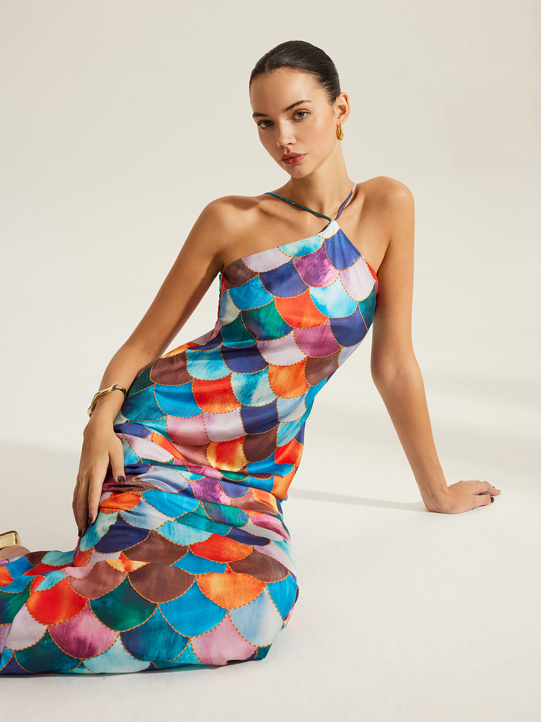 commense halter dress Colorful Scales Pattern LowStock:43585193246771