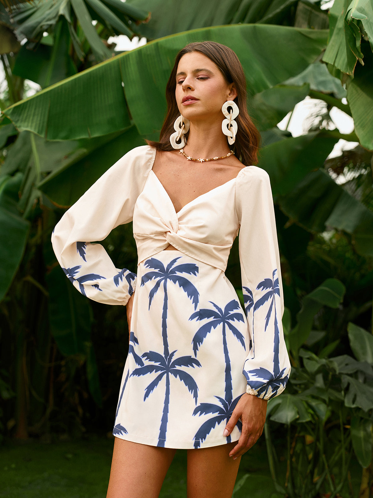 Long Sleeve Twist Front Print Dress Long Sleeve Twist Front Print Dress