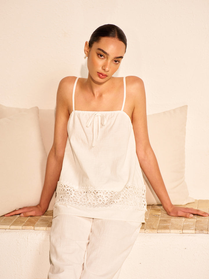 Cotton Pants Set With Lace Panels | COMMENSE