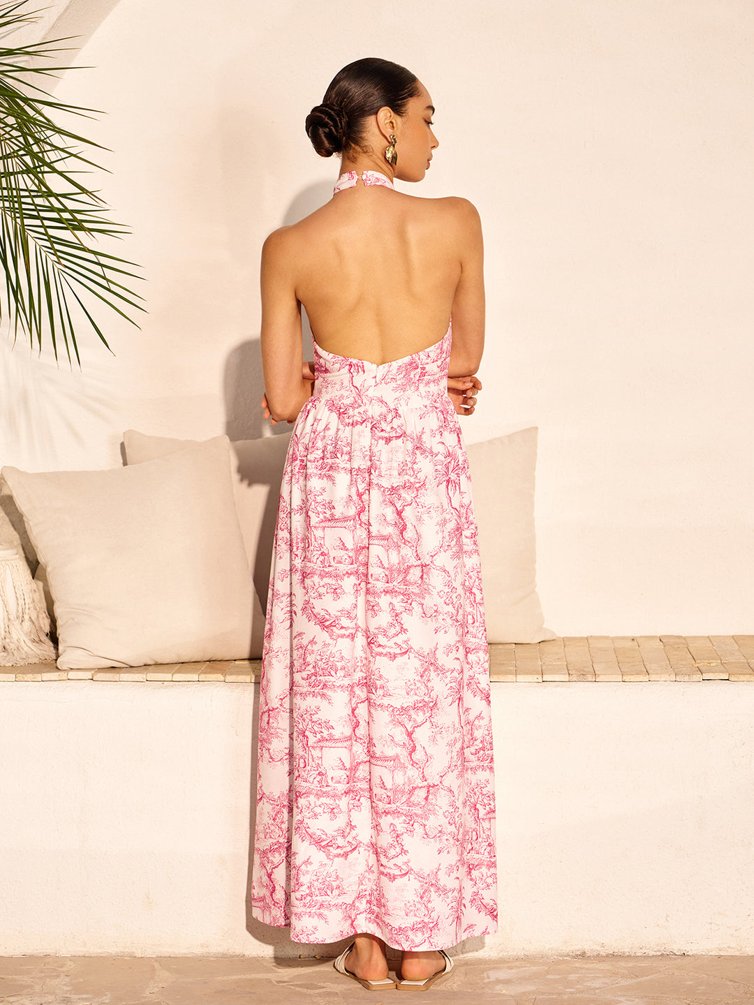 Halter Neck Printed Backless Dress With Pockets | COMMENSE Halter Neck Printed Backless Dress With Pockets | COMMENSE
