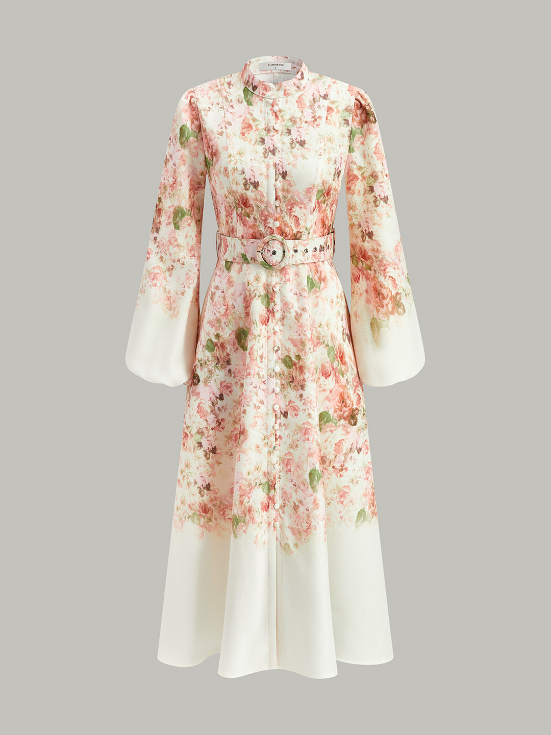 Belted Balloon Sleeve Floral Dress – COMMENSE