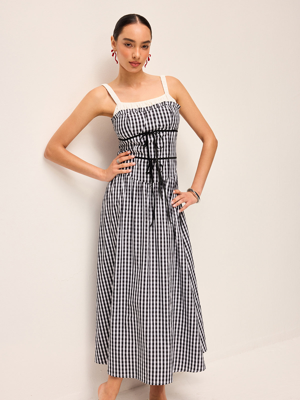 white christmas dresses Gingham Corset-Style Midi Dress