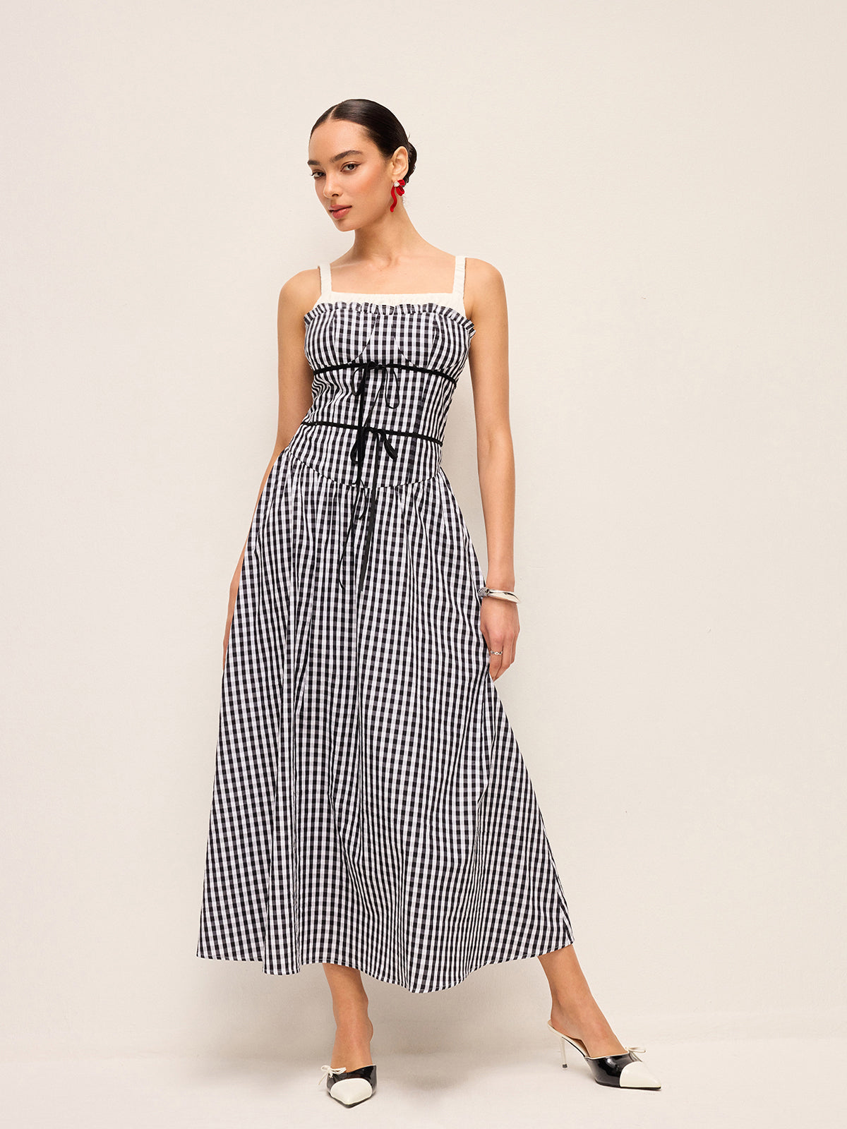 gingham corset midi dress Gingham Corset-Style Midi Dress
