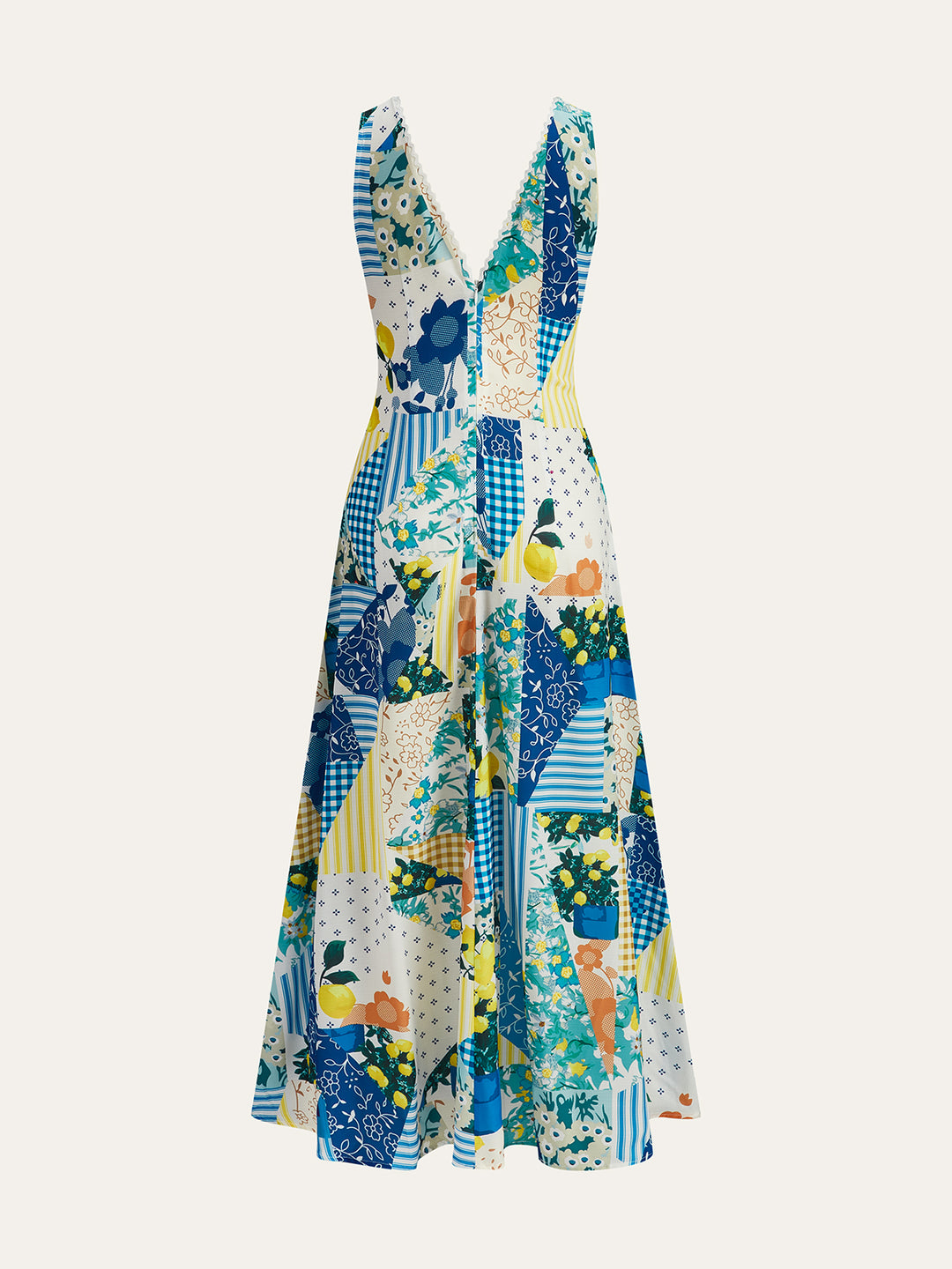 Lemonade Print Lace Trim Long Dress – COMMENSE