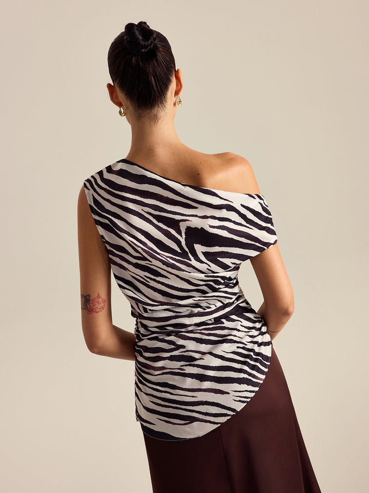 Zebra Print Off-Shoulder Top | COMMENSE