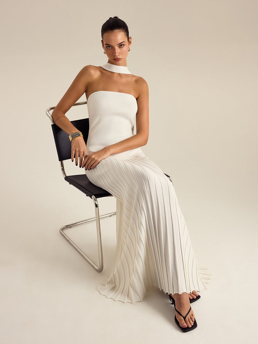 strapless open back dress Bow One-Shoulder Satin Midi Dress main image 0