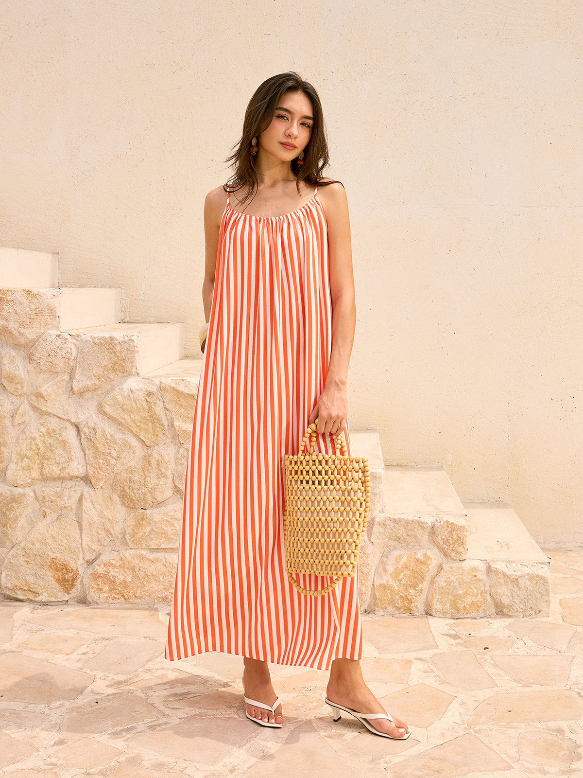orange striped low back maxi dress Yanika Maxi Dress