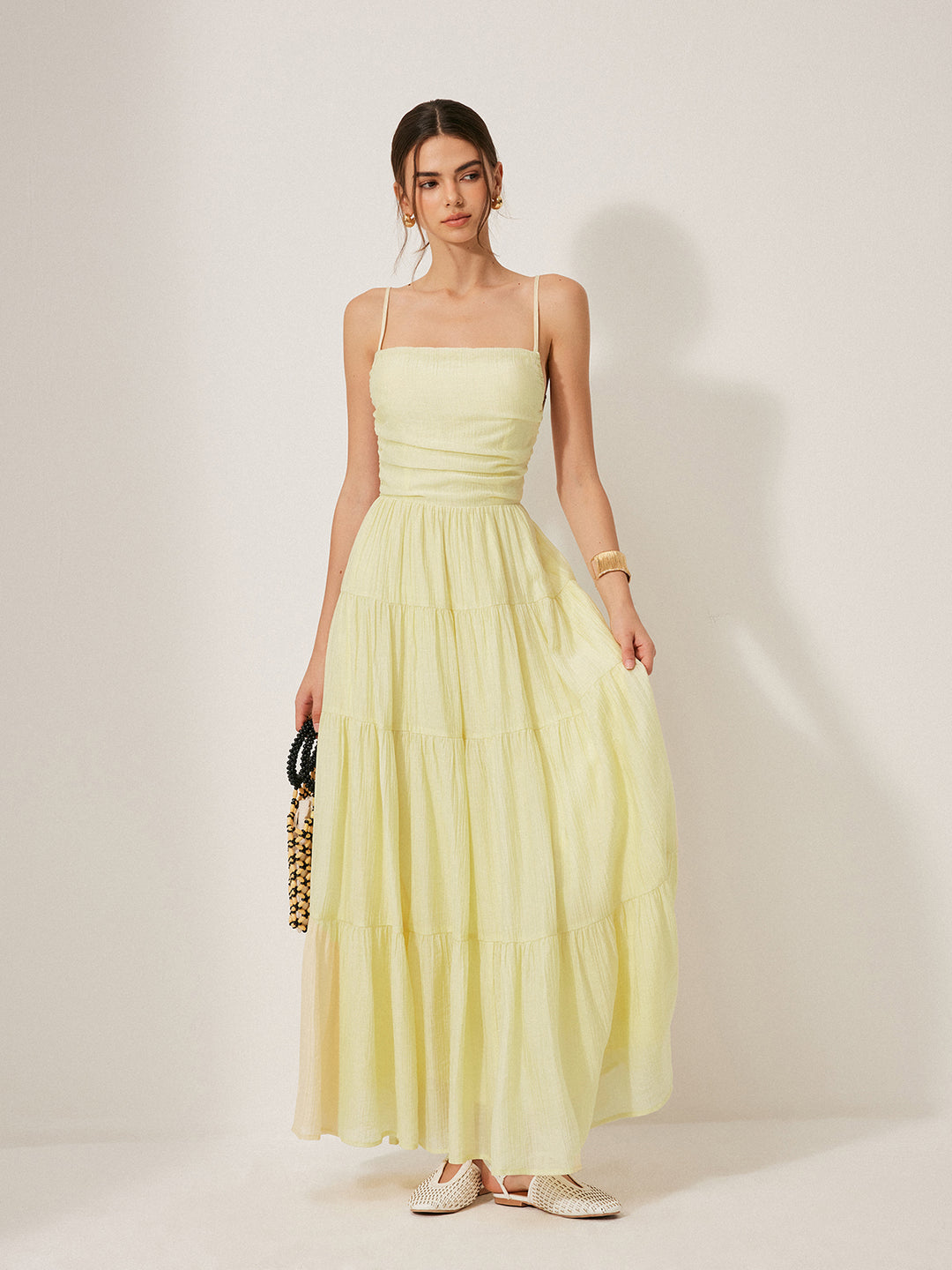 commense yellow satin dress Satin Backless Sleeveless Long Dress