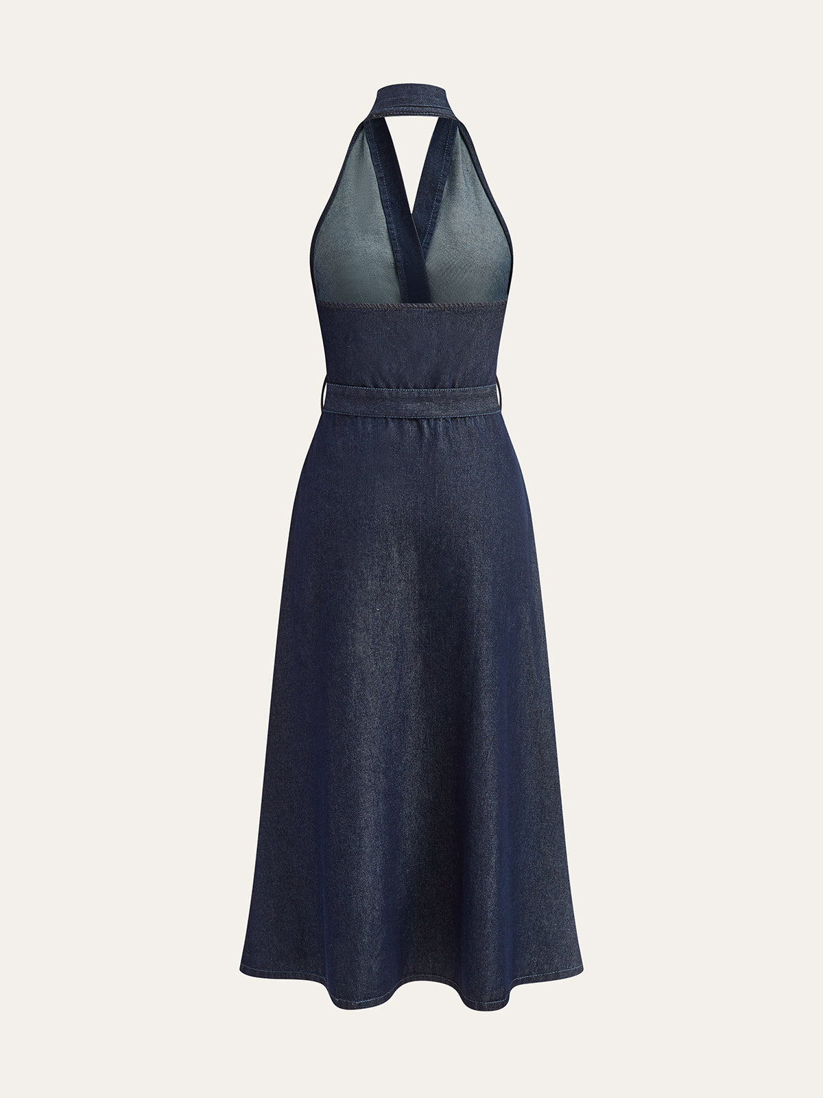 Denim Belted Halter Neck Midi Dress | COMMENSE Denim Belted Halter Neck Midi Dress | COMMENSE