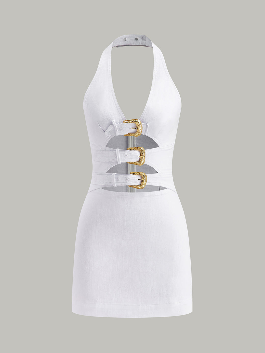 Halter Neck Buckle Detail Denim Dress – COMMENSE
