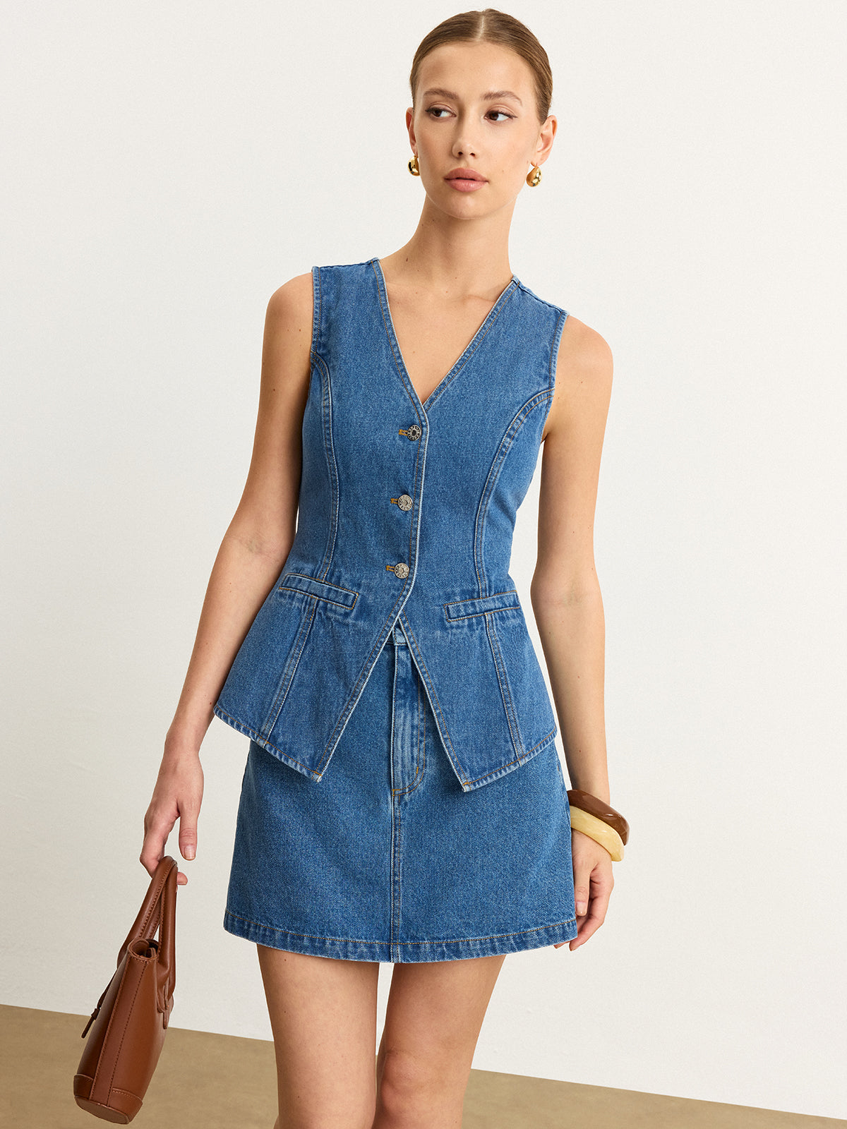Sleeveless Denim Skirt Set – COMMENSE