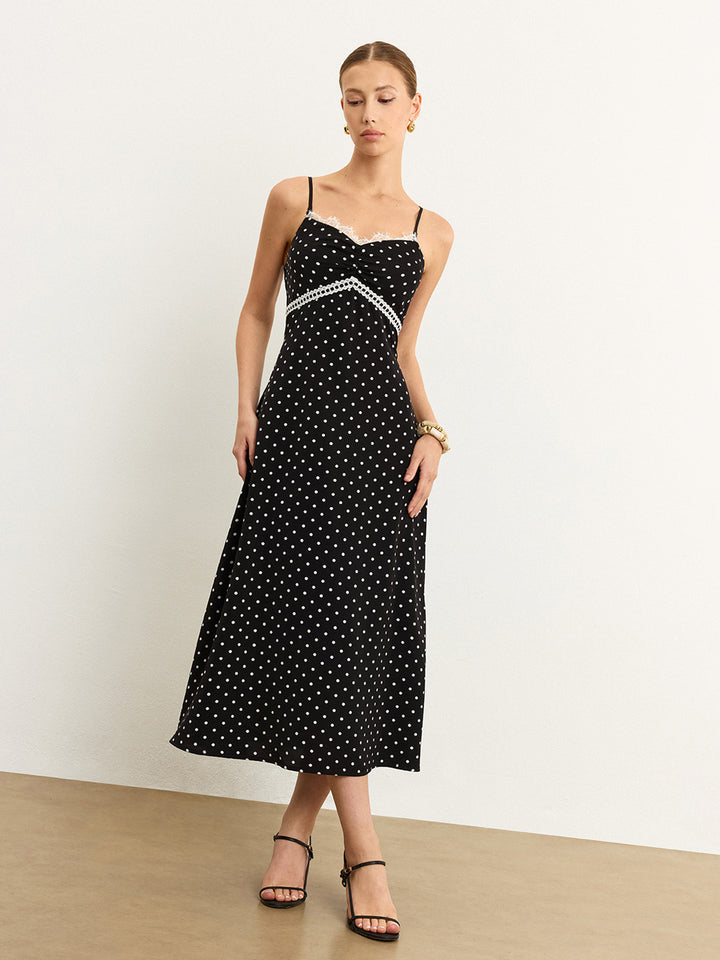 ワンピース Polka-Dot Lace-Trim Dress M black Polka Dot Lace Trim Midi Dress – COMMENSE