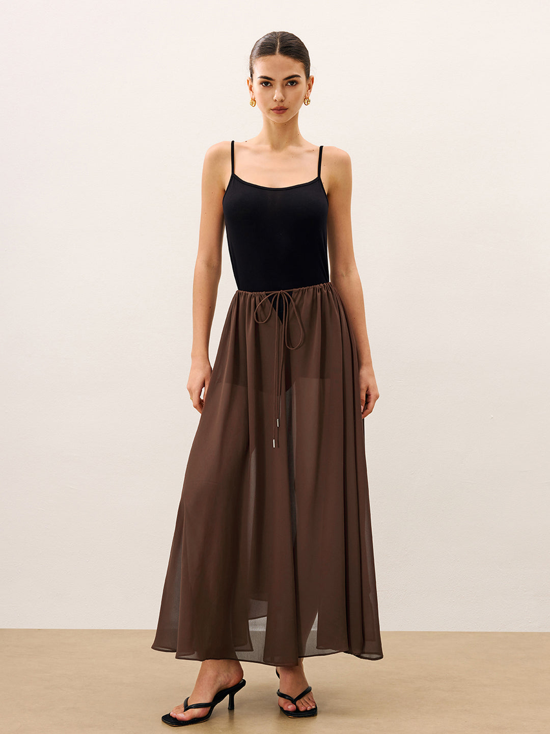 Cape-Style Semi Sheer Chiffon Blouse With Tie Detail | COMMENSE