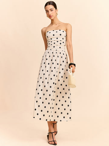 Polka Dot Linen Strapless Dress main image 1