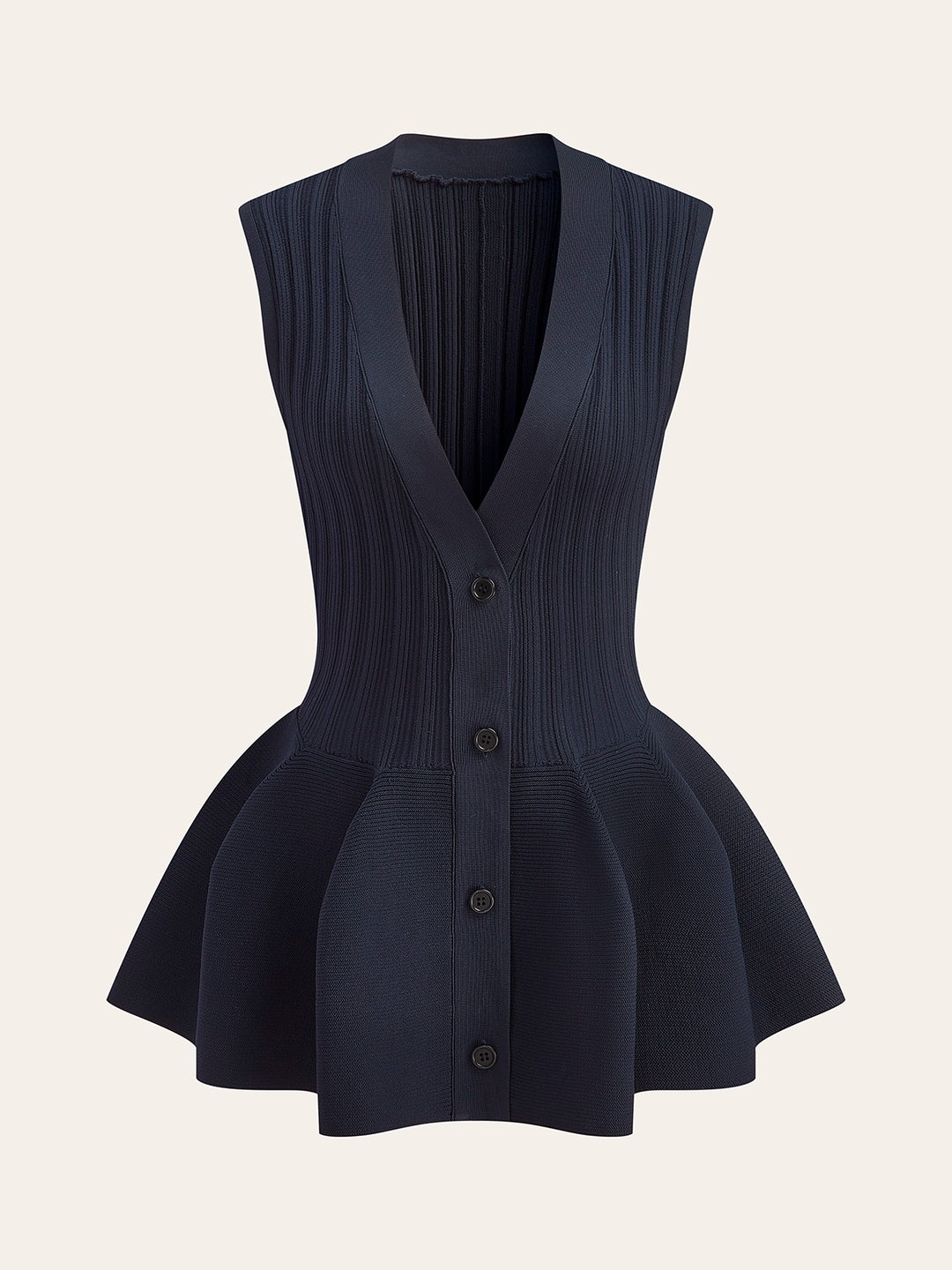【KAYLE】WOOL RIB PEPLUM KNIT ALAIA dark gray wool and cashmere 2022 RIB-KNIT PEPLUM