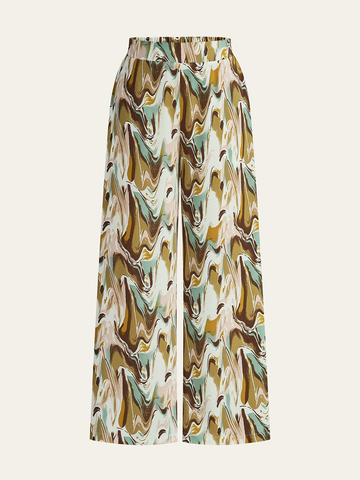 Recycled Satin Abstract Print Wide Leg Pull-On Pants main image 1