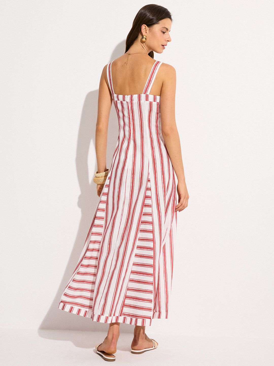 fitted lace wedding dress Red Checkered Stripes Maxi Dress