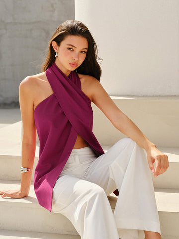 Halter-Style Cross-Neckline Backless Top