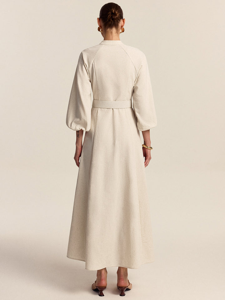 chinese dress ladies Belted Button Front Maxi Dress