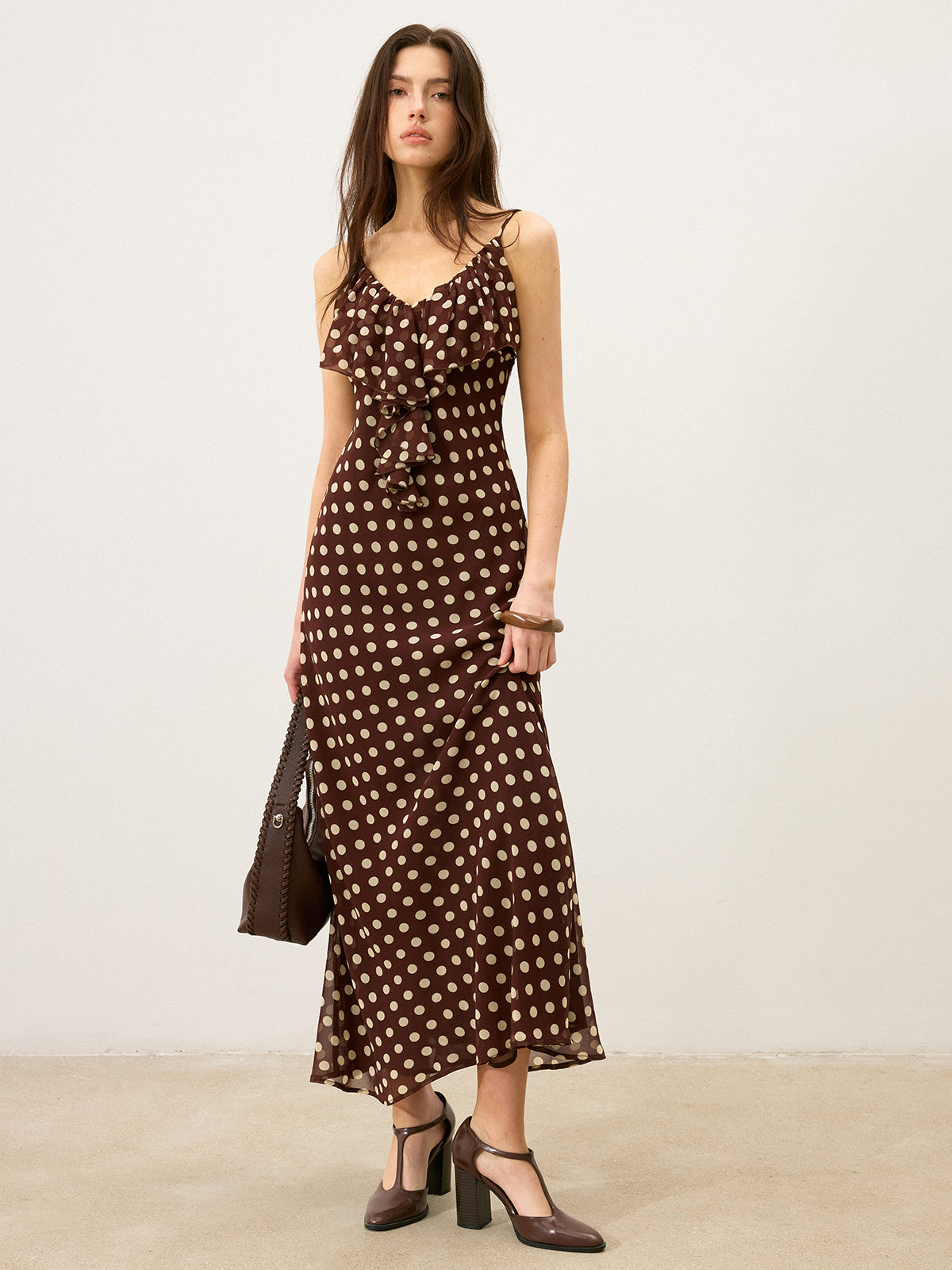Endless Rose | Dotty Sleeveless V-Neck Ruffled Maxi Dress Endless Rose | Dotty Sleeveless V-Neck Ruffled Maxi Dress