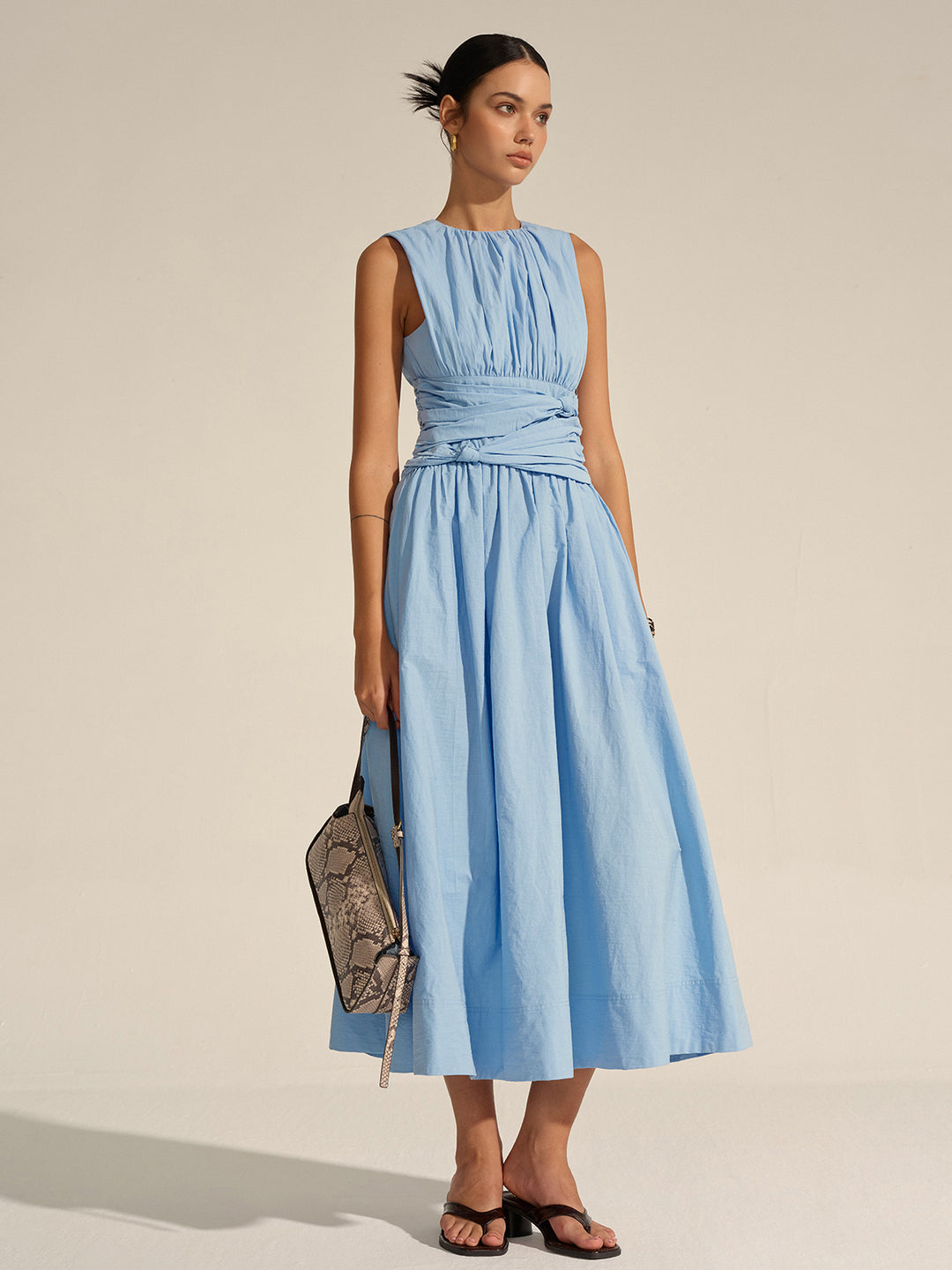 Ruched Waist Maxi Dress - Blue - S