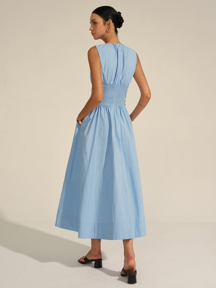 Ruched waist maxi dress - Blue - S - Commense Ruched waist maxi dress - Blue - S - Commense